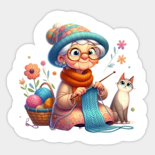 Cute Knitting Granny Sticker